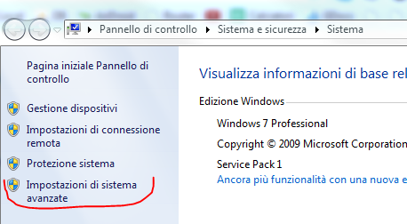 Impostazioni di sistema avanzate